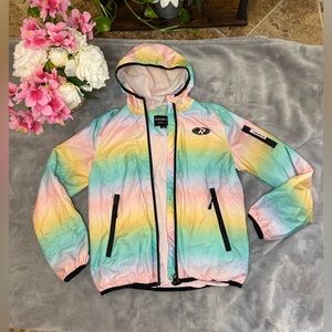 Girl’s Pastel Rainbow Rain Jacket with Hood